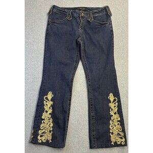 Bianca Nygard Womens Size 12 Embroidered Bootcut Jeans Dark Wash Floral